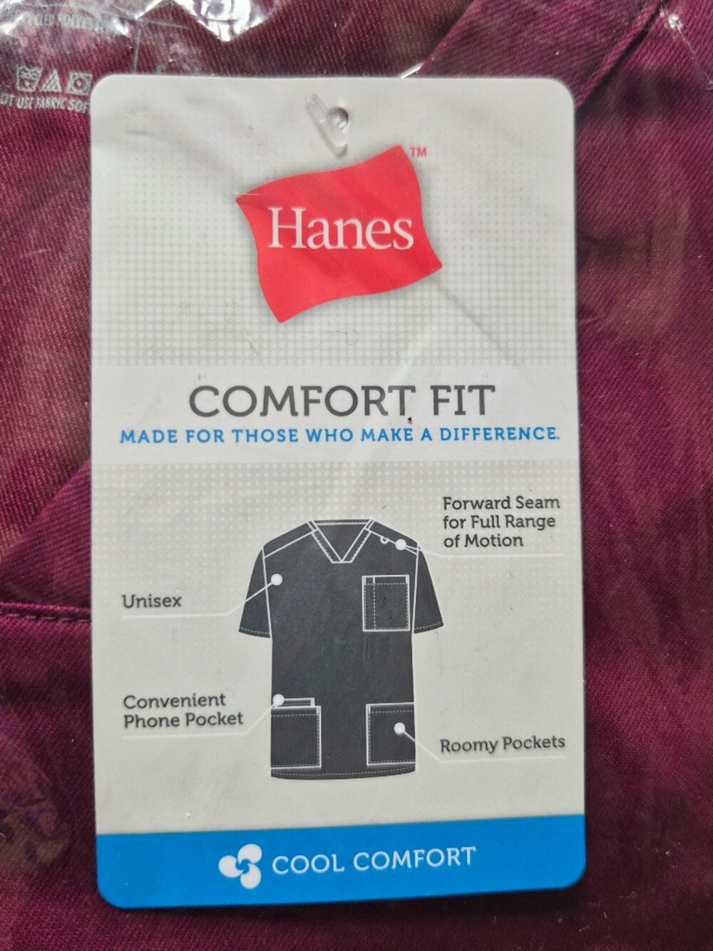 Burgundy Hanes Comfort Fit unisex V-neck Scrub Top and Pants set Size Small Wine